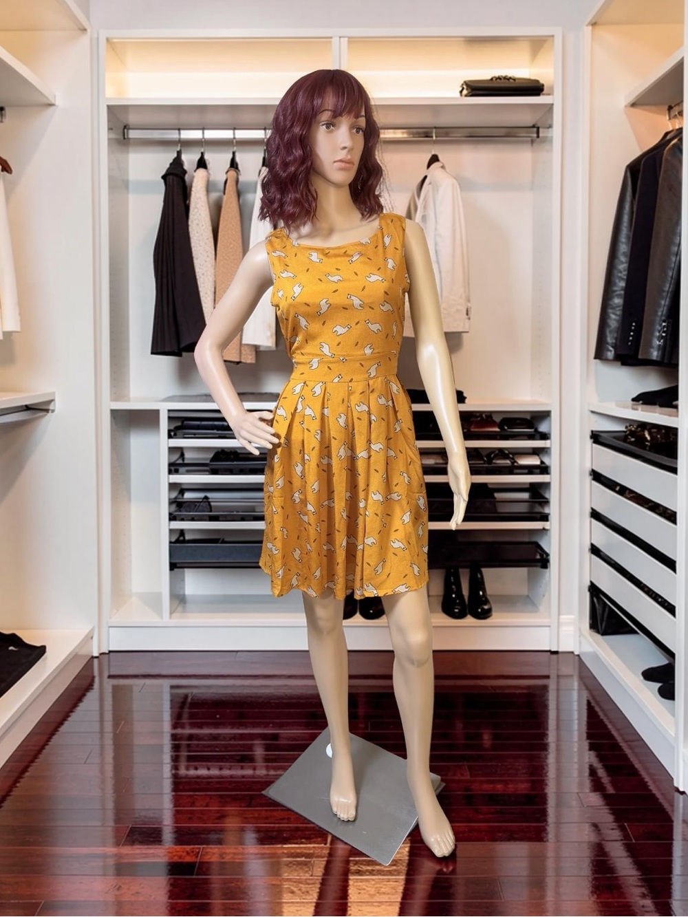L.A SOUL EUC Sz S Sleeveless Mustard Llama Printed Fit-and-Flare Dress (0846)